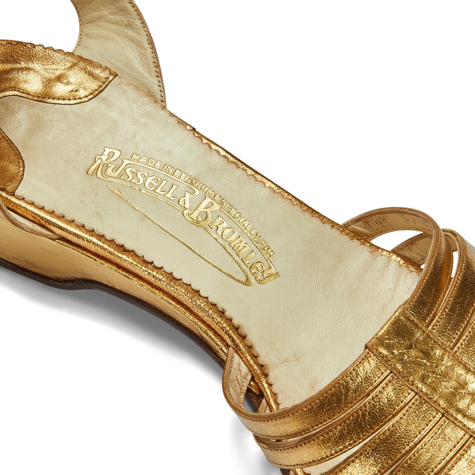 1930s Russell and Bromley Gold Low Wedge Sandal 39.5
