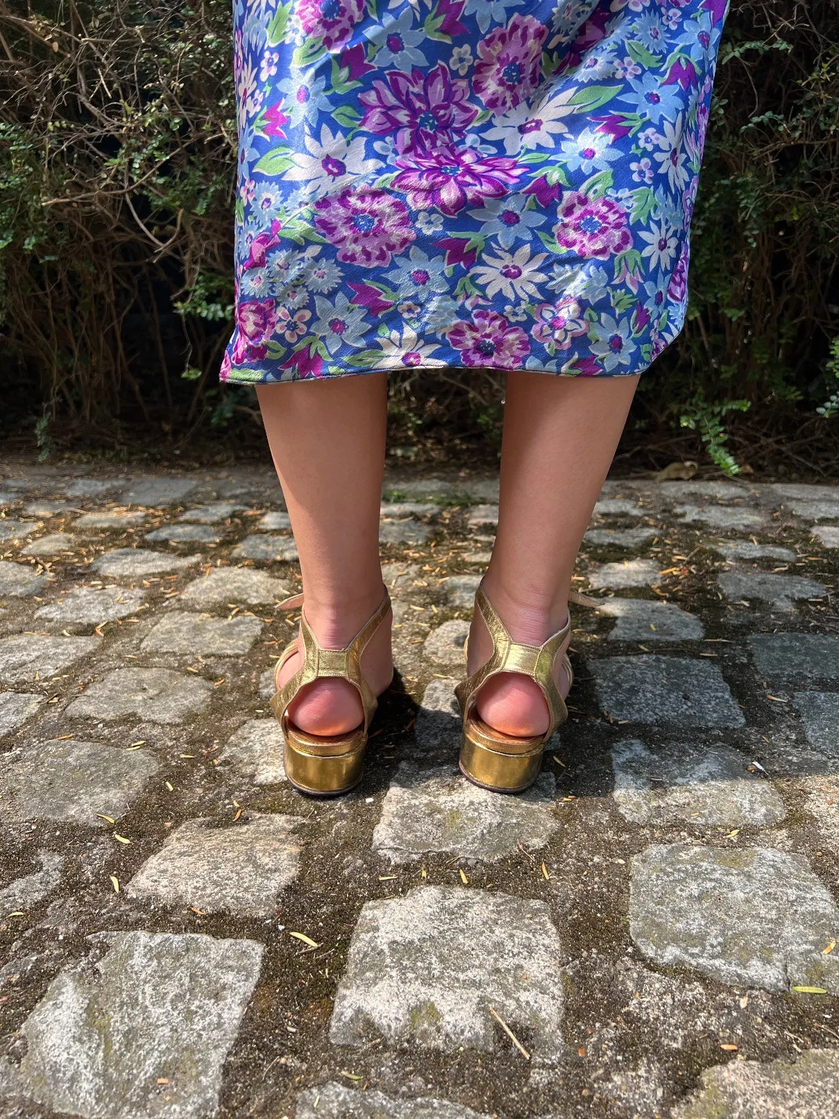 1930s Russell and Bromley Gold Low Wedge Sandal 39.5