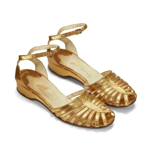 1930s Russell and Bromley Gold Low Wedge Sandal 39.5