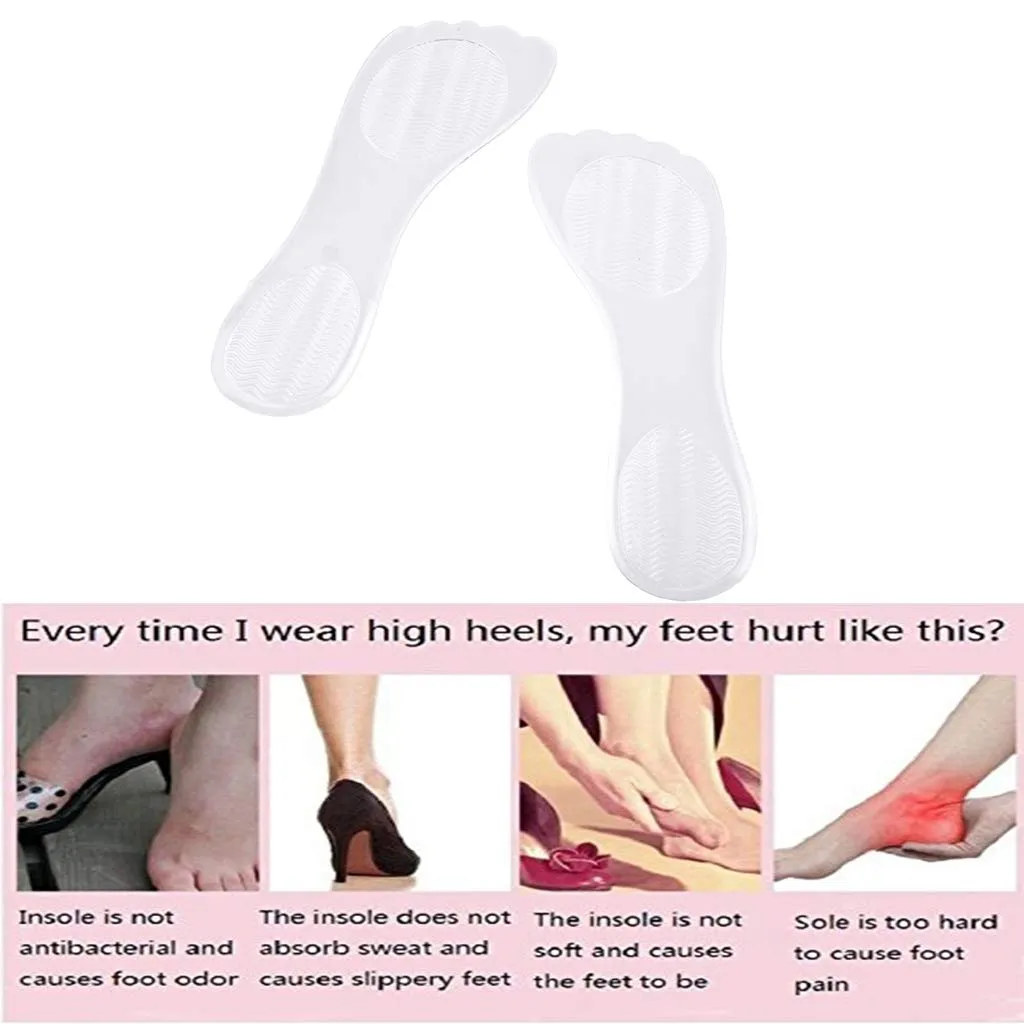 2 Pairs Silicone High Heel Everyday Insoles, Massage Foot Cushion, Soft Gel Shoe Insert Pads for Pain Relief, Length: 21cm, Transparent