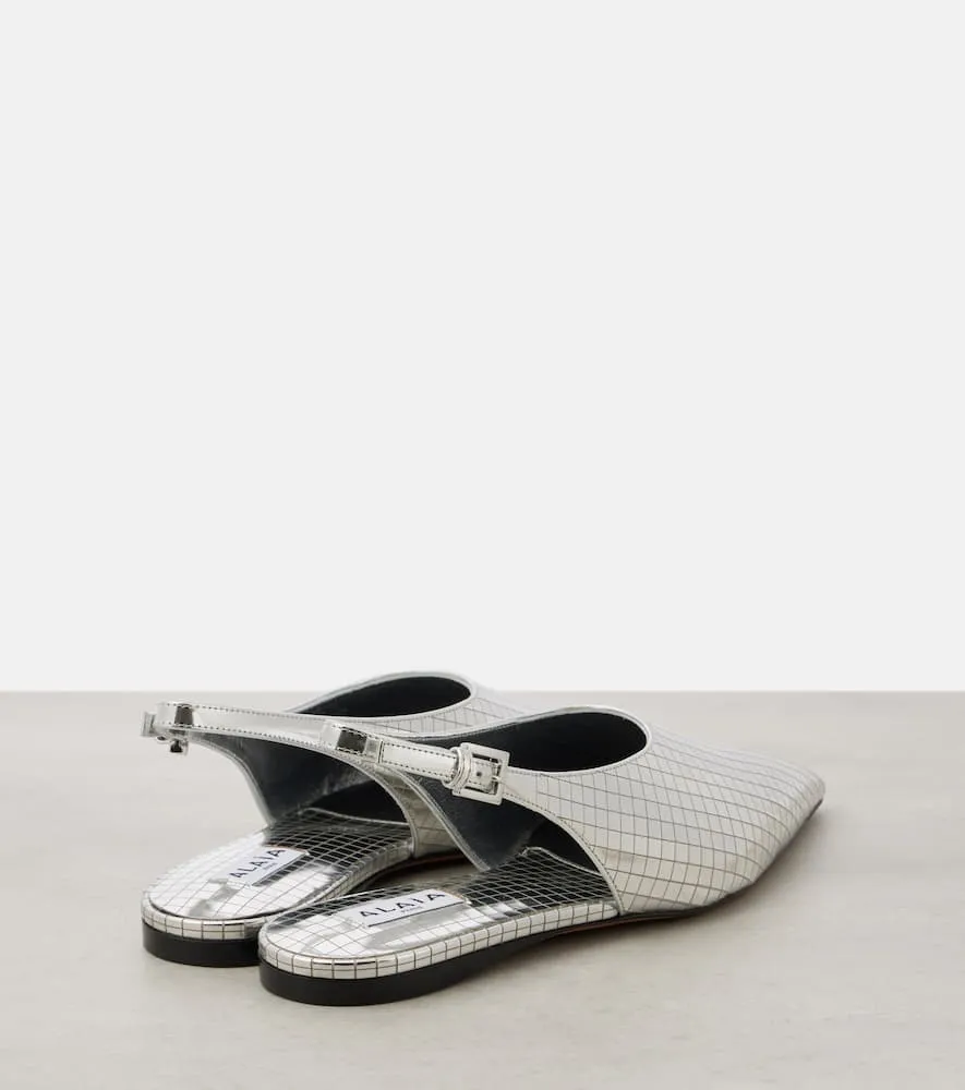 Alaia Art Deco mirrored leather slingback flats