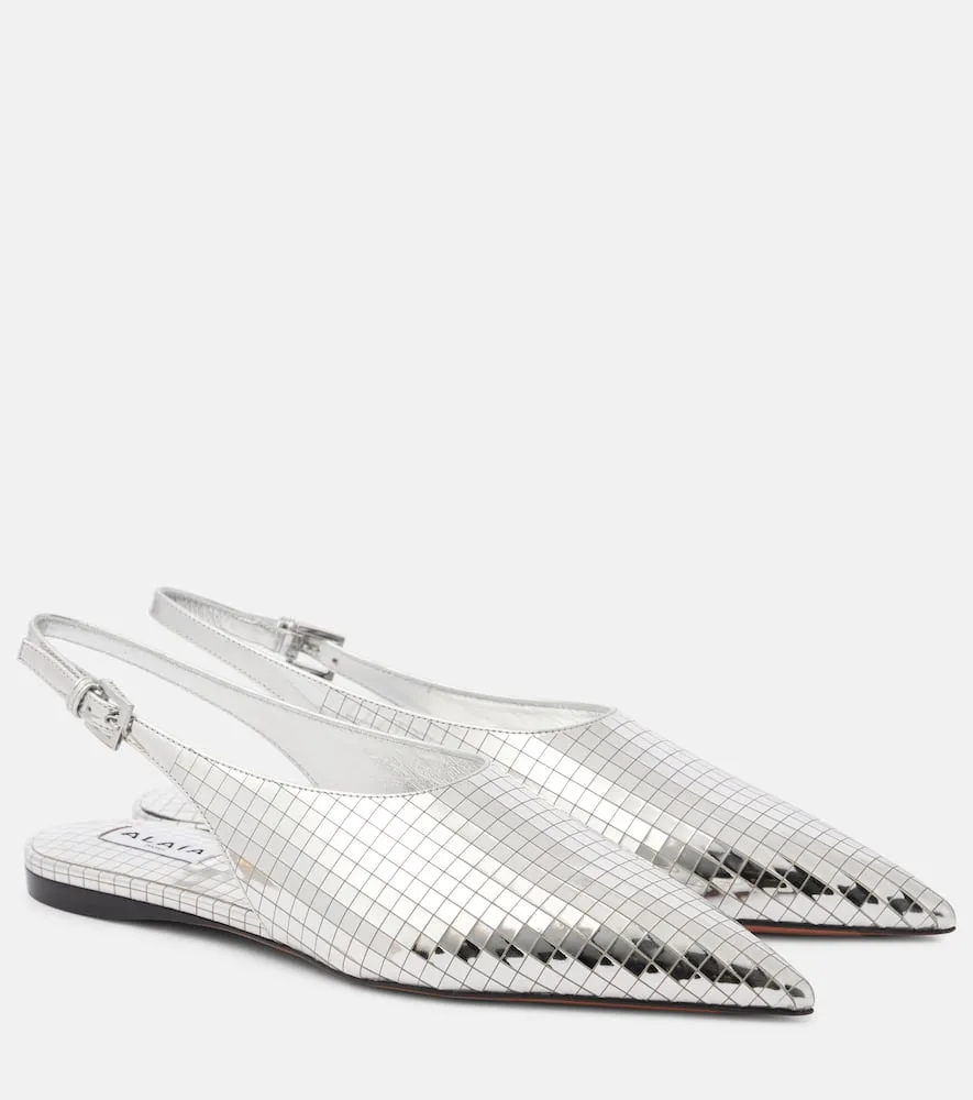 Alaia Art Deco mirrored leather slingback flats