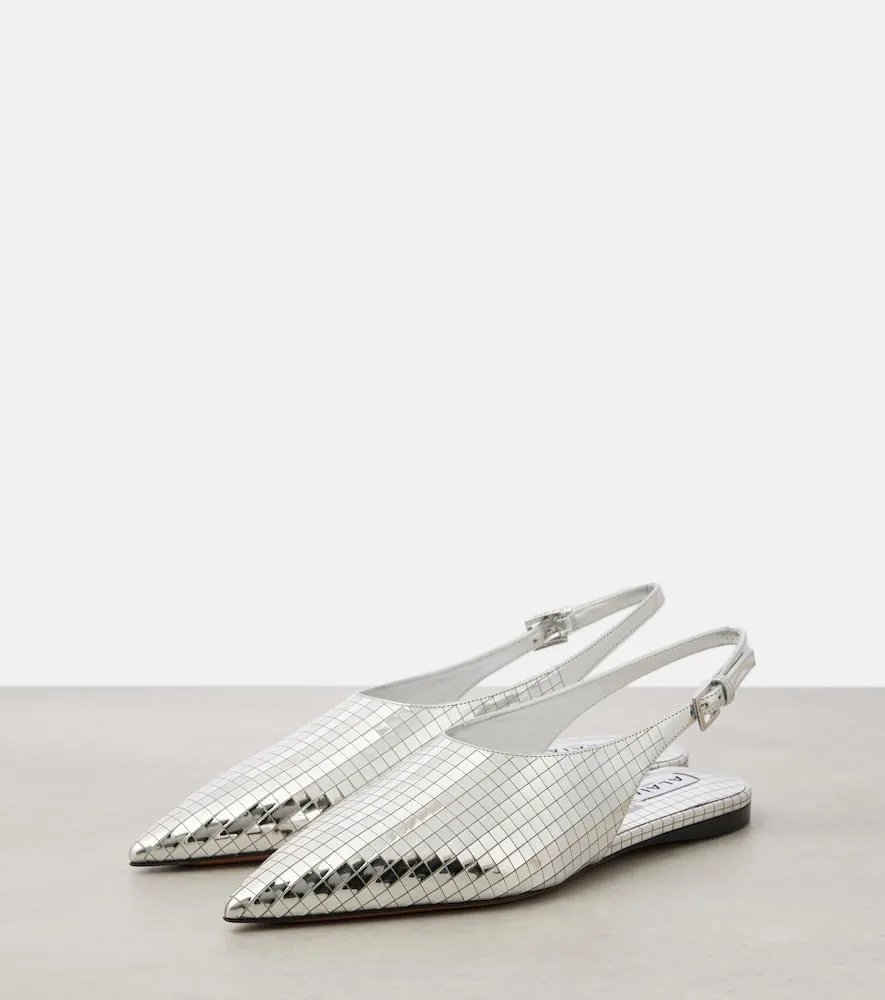 Alaia Art Deco mirrored leather slingback flats