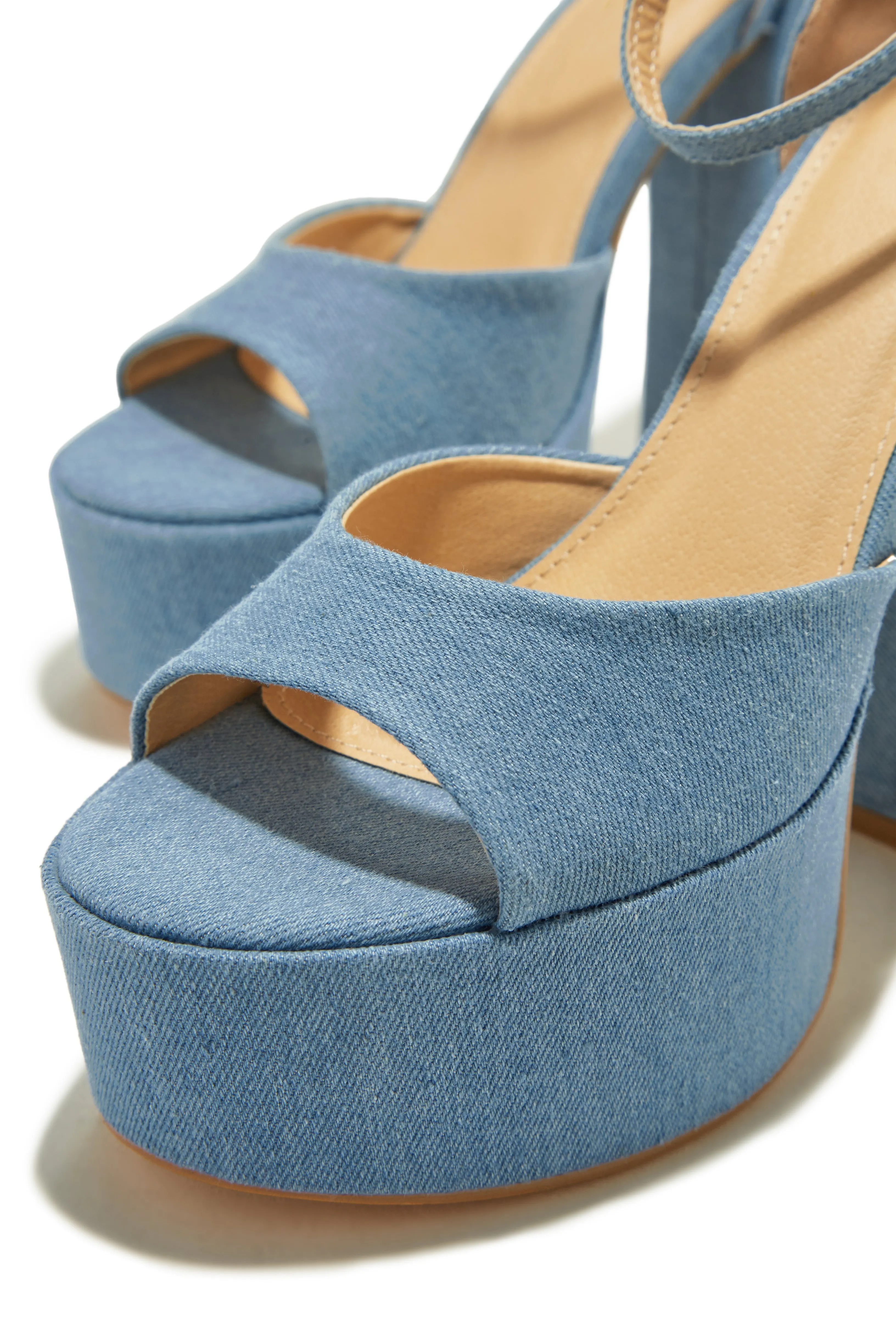 Baecation Platform Block High Heels - Denim