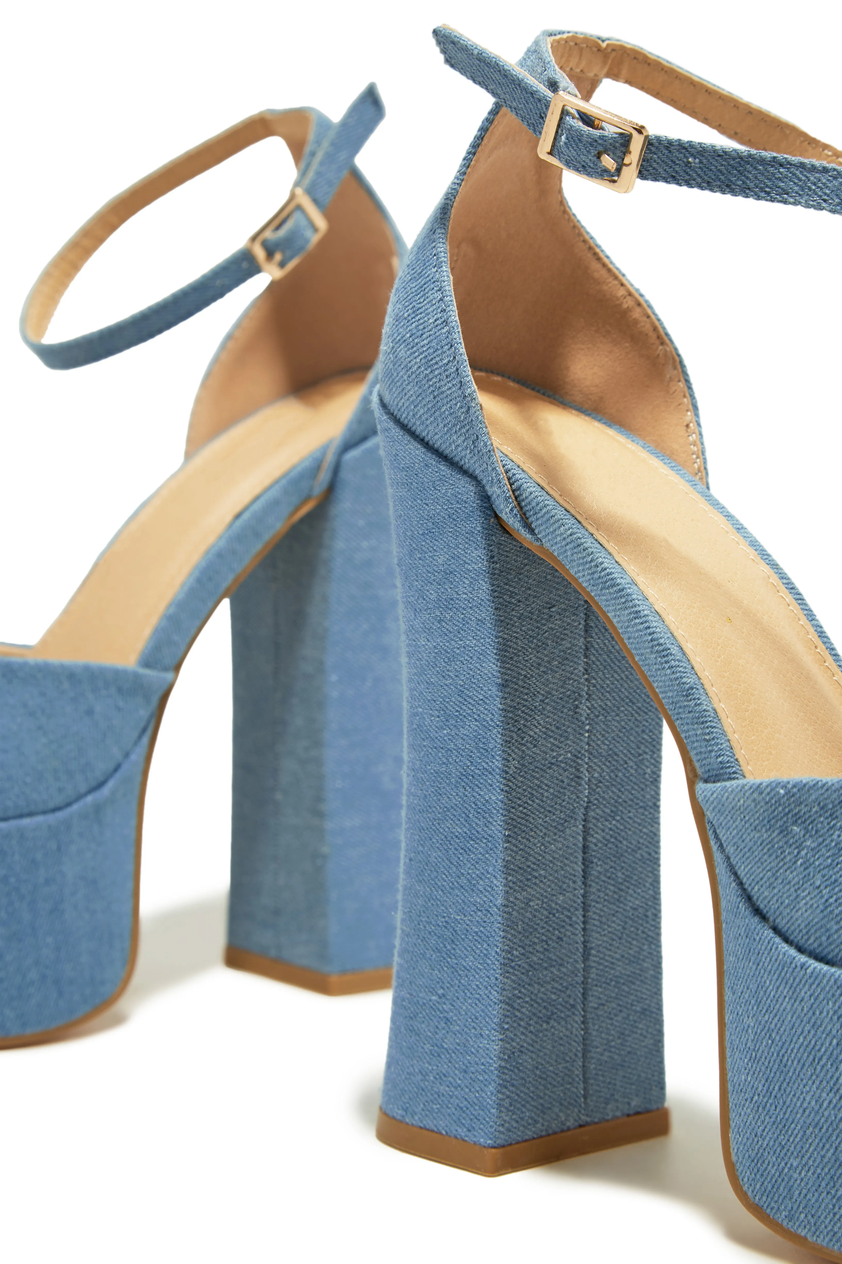 Baecation Platform Block High Heels - Denim
