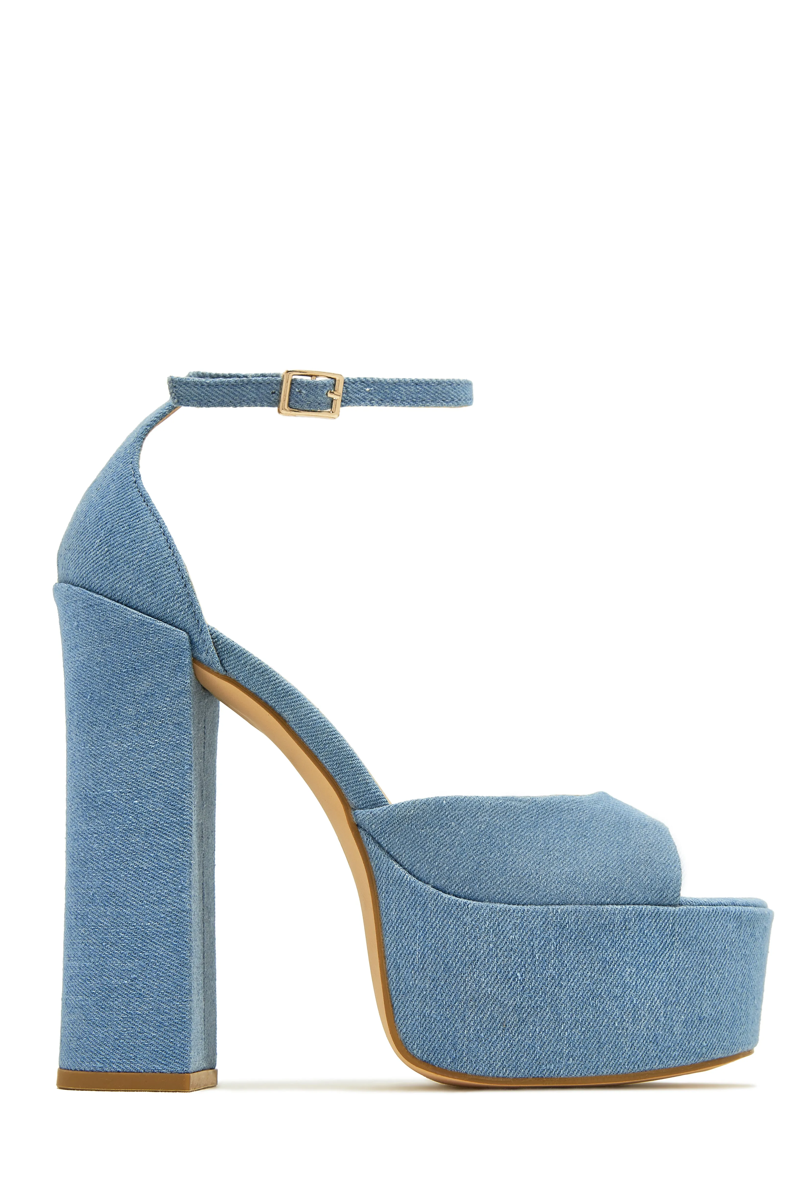 Baecation Platform Block High Heels - Denim