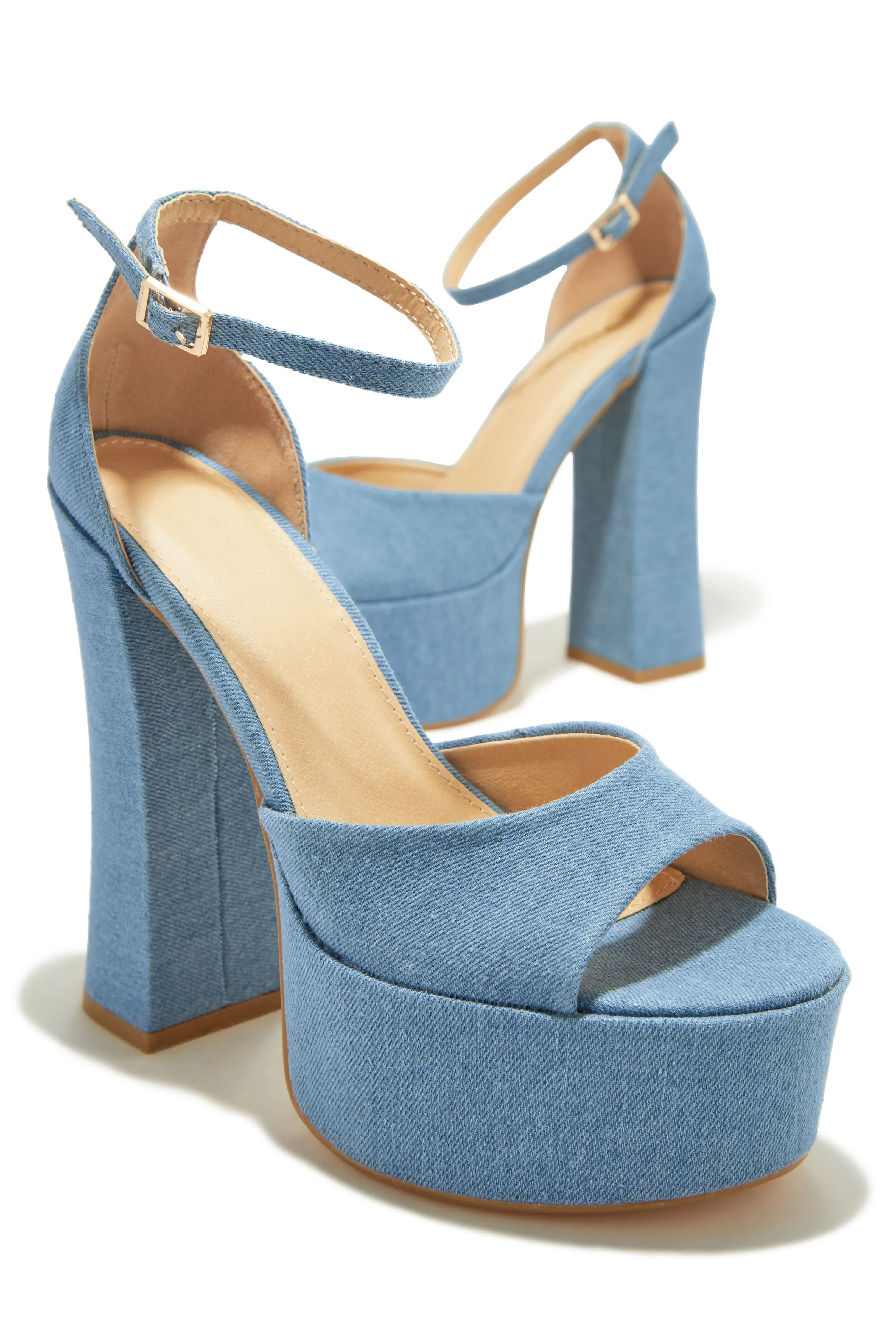 Baecation Platform Block High Heels - Denim