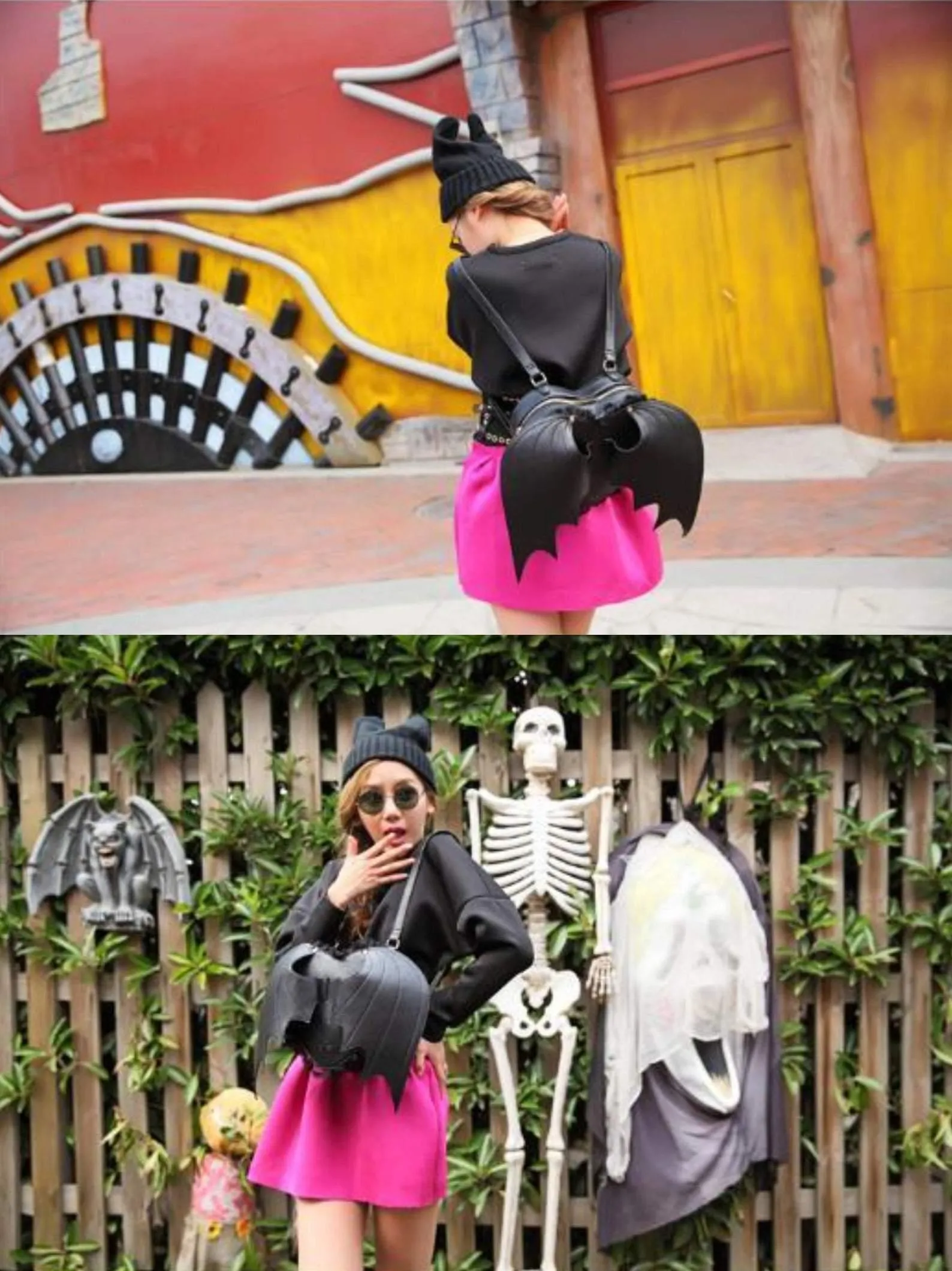 Black Heart Lace Fringed Bat Wing Angel Backpack Kawaii Harajuku Goth Punk Rock Devil Halloween Cosplay PU Leather Mochila