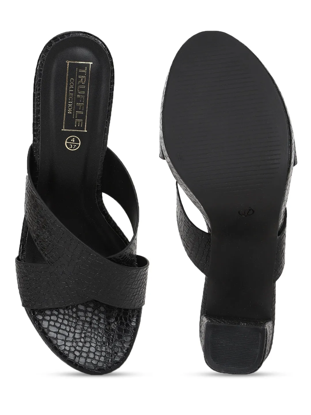 Black PU Croc Crossover Strap Platform Mules (TC-SLC-V102-BLK)