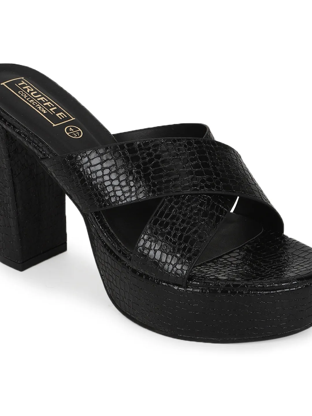 Black PU Croc Crossover Strap Platform Mules (TC-SLC-V102-BLK)