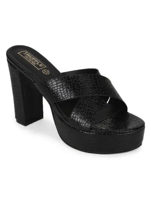 Black PU Croc Crossover Strap Platform Mules (TC-SLC-V102-BLK)