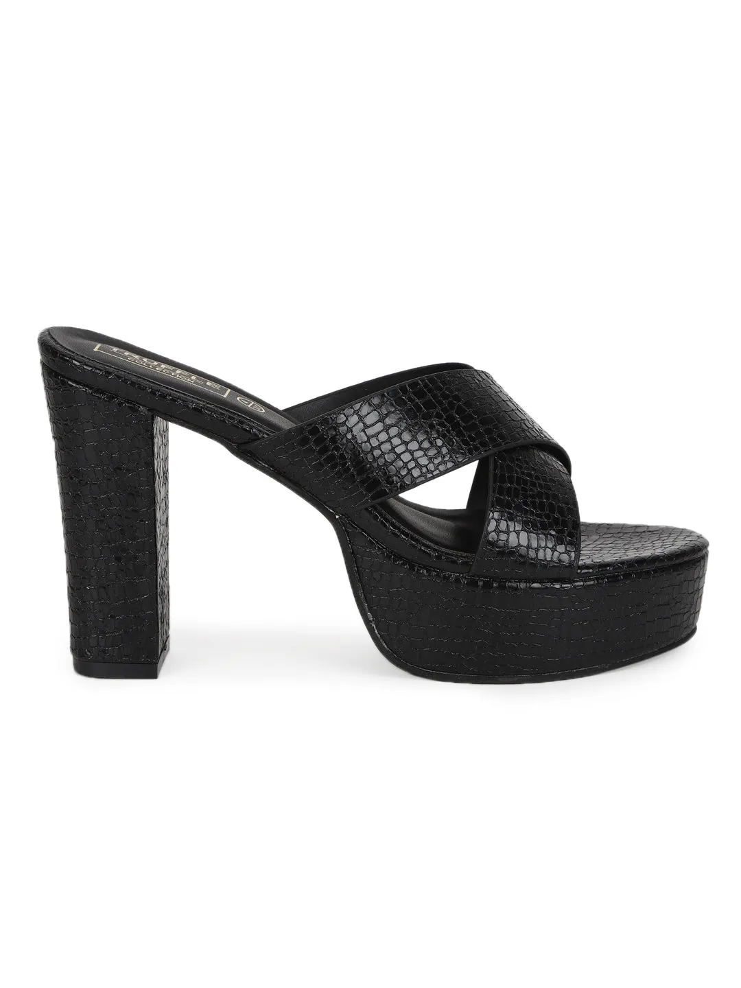 Black PU Croc Crossover Strap Platform Mules (TC-SLC-V102-BLK)