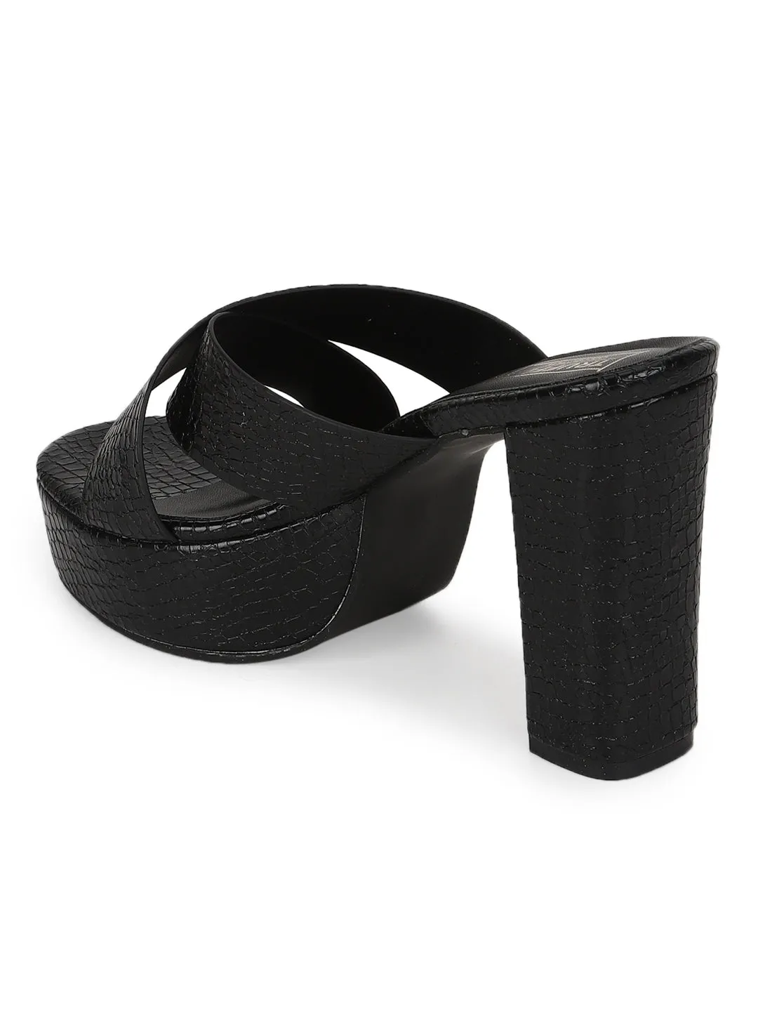 Black PU Croc Crossover Strap Platform Mules (TC-SLC-V102-BLK)