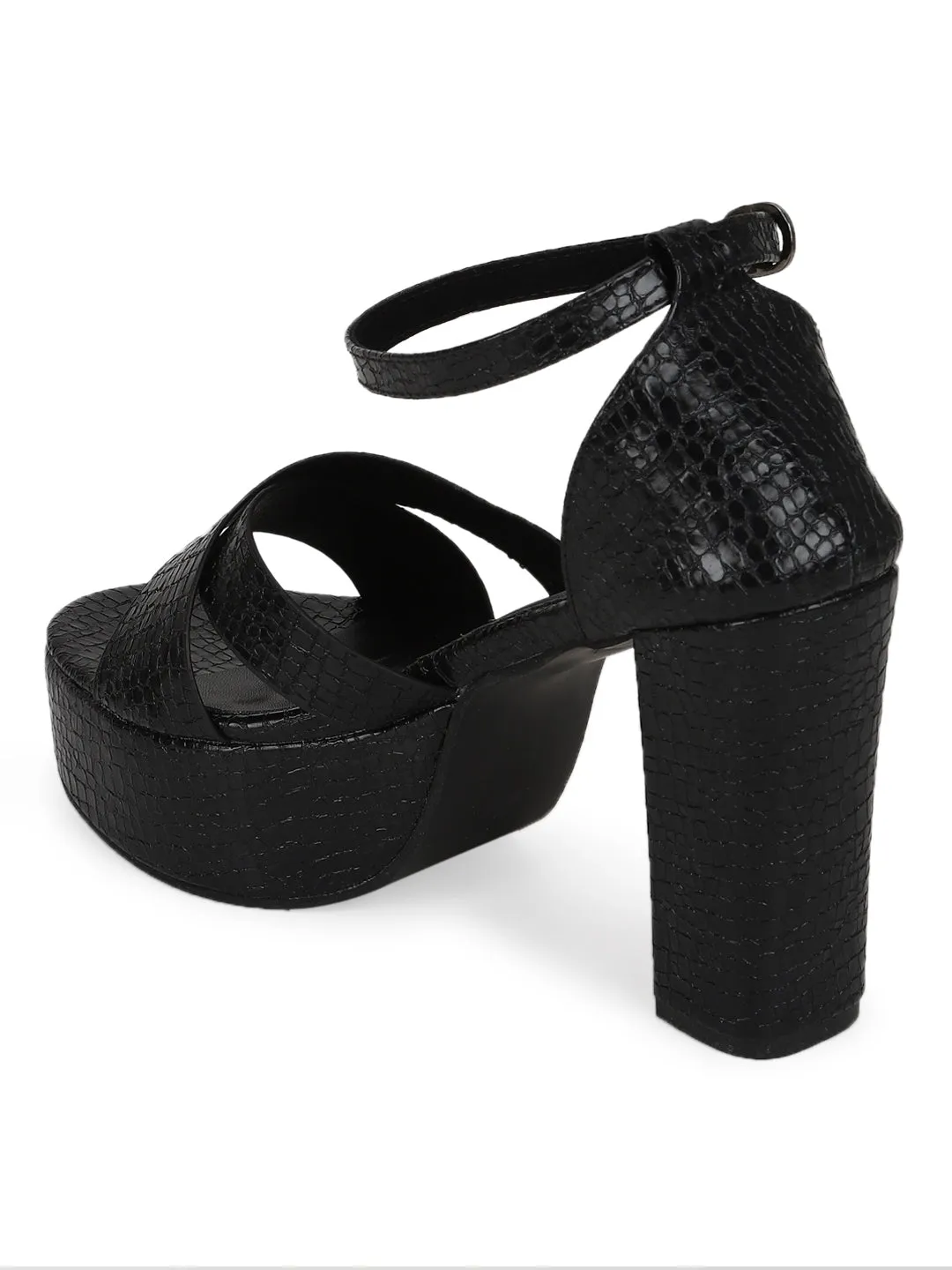 Black PU Croc Crossover Strap Platform Sandals (TC-SLC-V105-BLK)