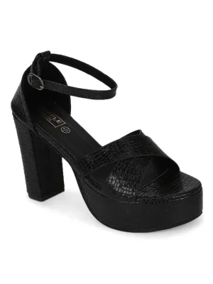 Black PU Croc Crossover Strap Platform Sandals (TC-SLC-V105-BLK)