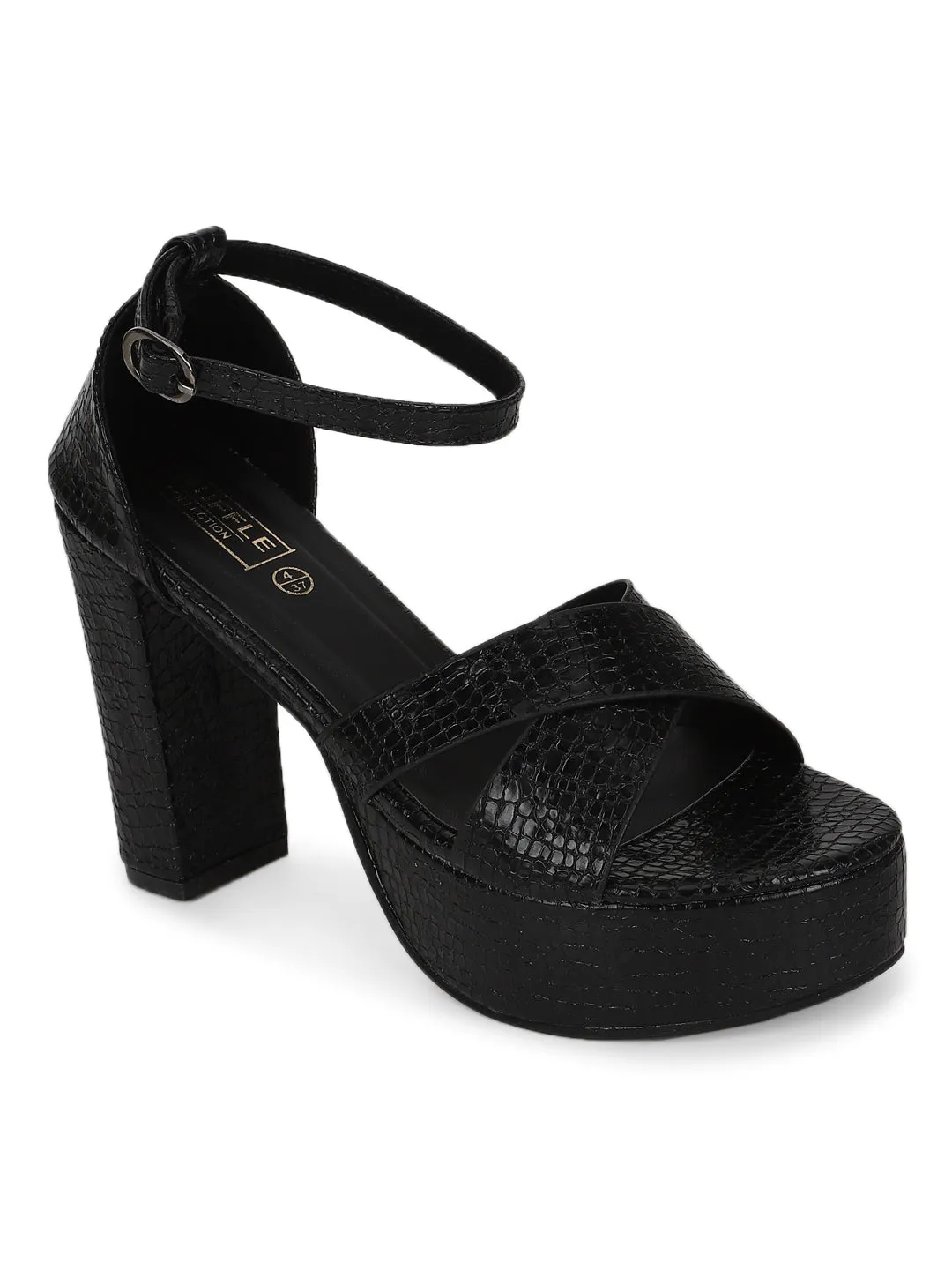 Black PU Croc Crossover Strap Platform Sandals (TC-SLC-V105-BLK)