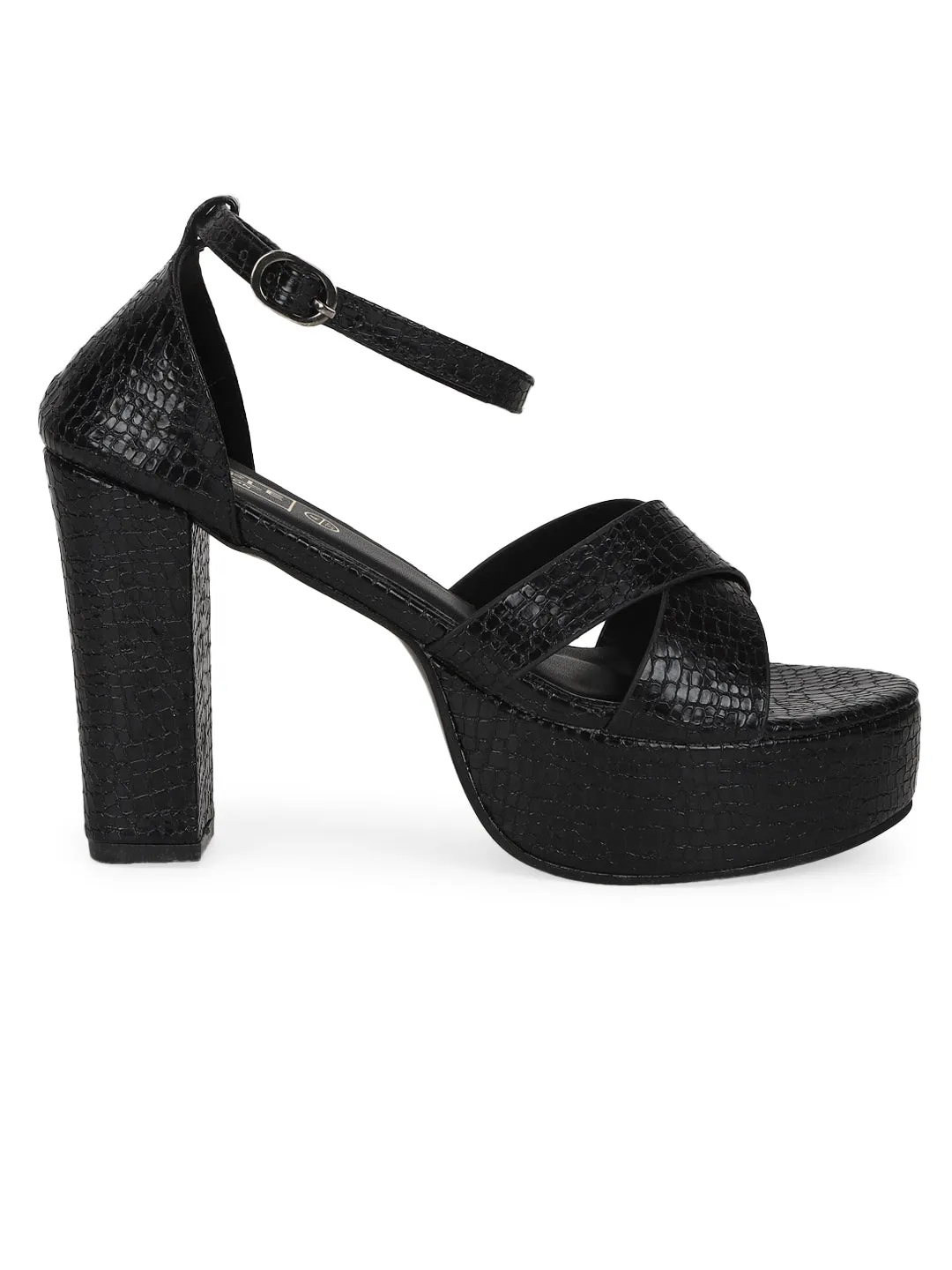Black PU Croc Crossover Strap Platform Sandals (TC-SLC-V105-BLK)