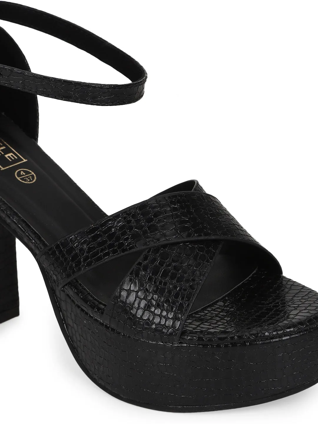 Black PU Croc Crossover Strap Platform Sandals (TC-SLC-V105-BLK)