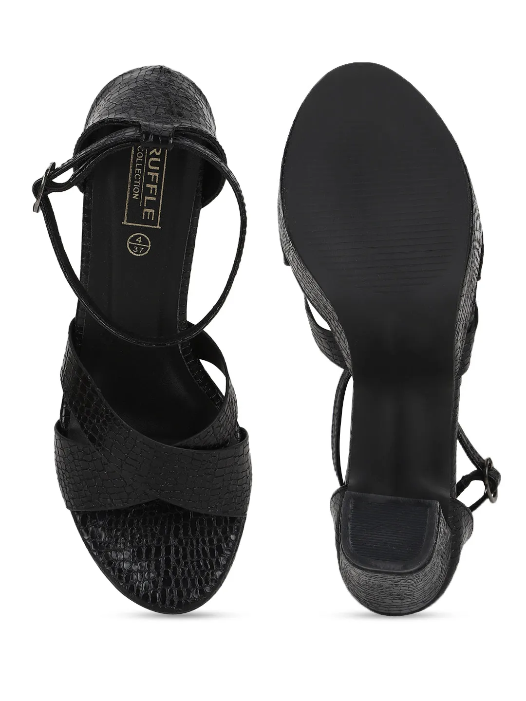 Black PU Croc Crossover Strap Platform Sandals (TC-SLC-V105-BLK)