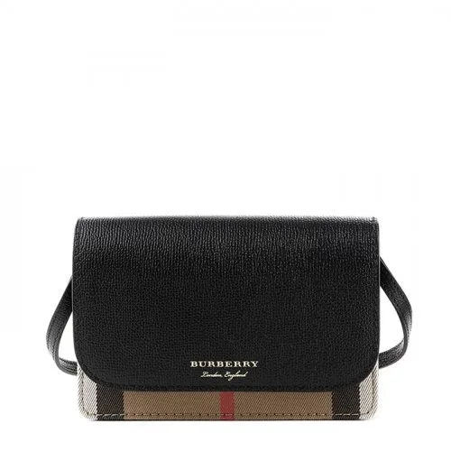 Burberry Hampshire Derby House Check Leather Cross Body Bag Wallet with Strap
