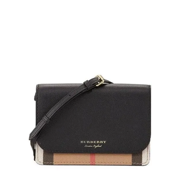 Burberry Hampshire Derby House Check Leather Cross Body Bag Wallet with Strap