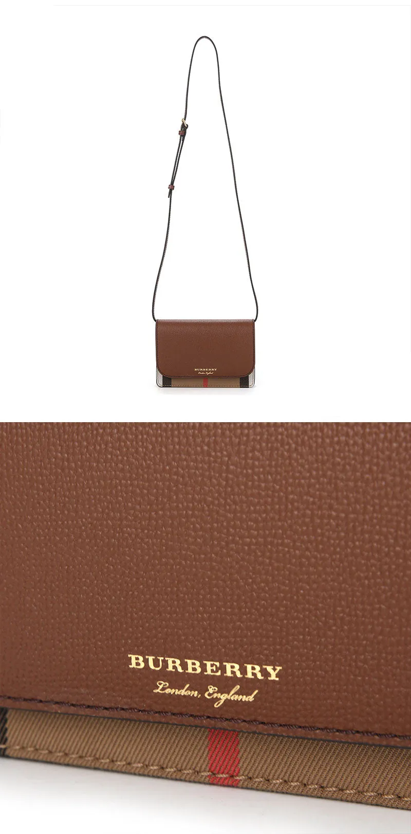Burberry Hampshire Derby House Check Leather Cross Body Bag Wallet with Strap