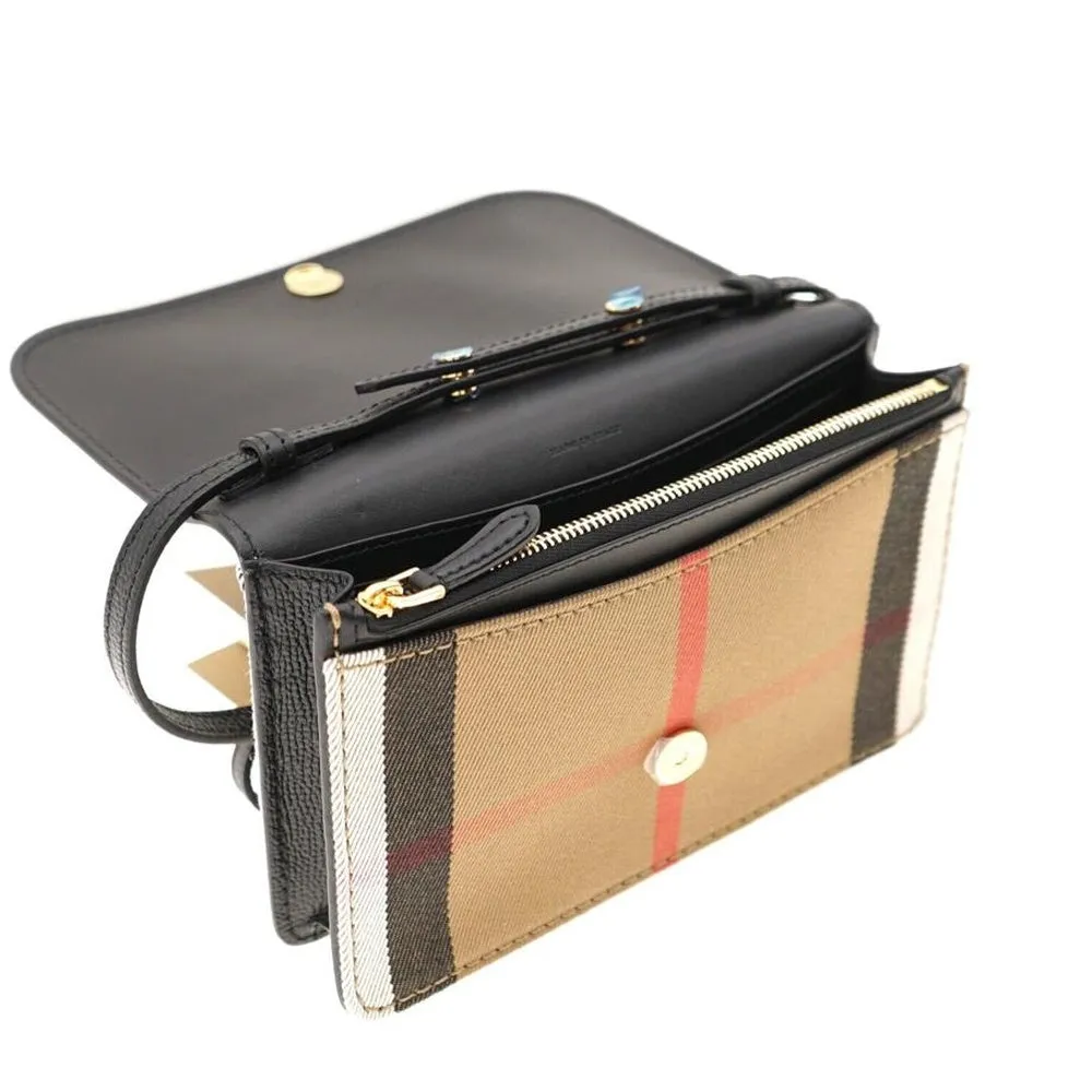 Burberry Hampshire Derby House Check Leather Cross Body Bag Wallet with Strap
