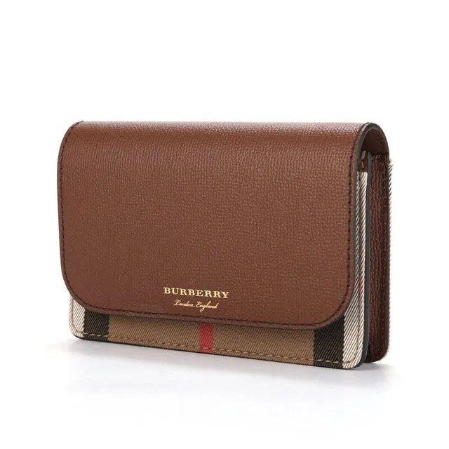 Burberry Hampshire Derby House Check Leather Cross Body Bag Wallet with Strap