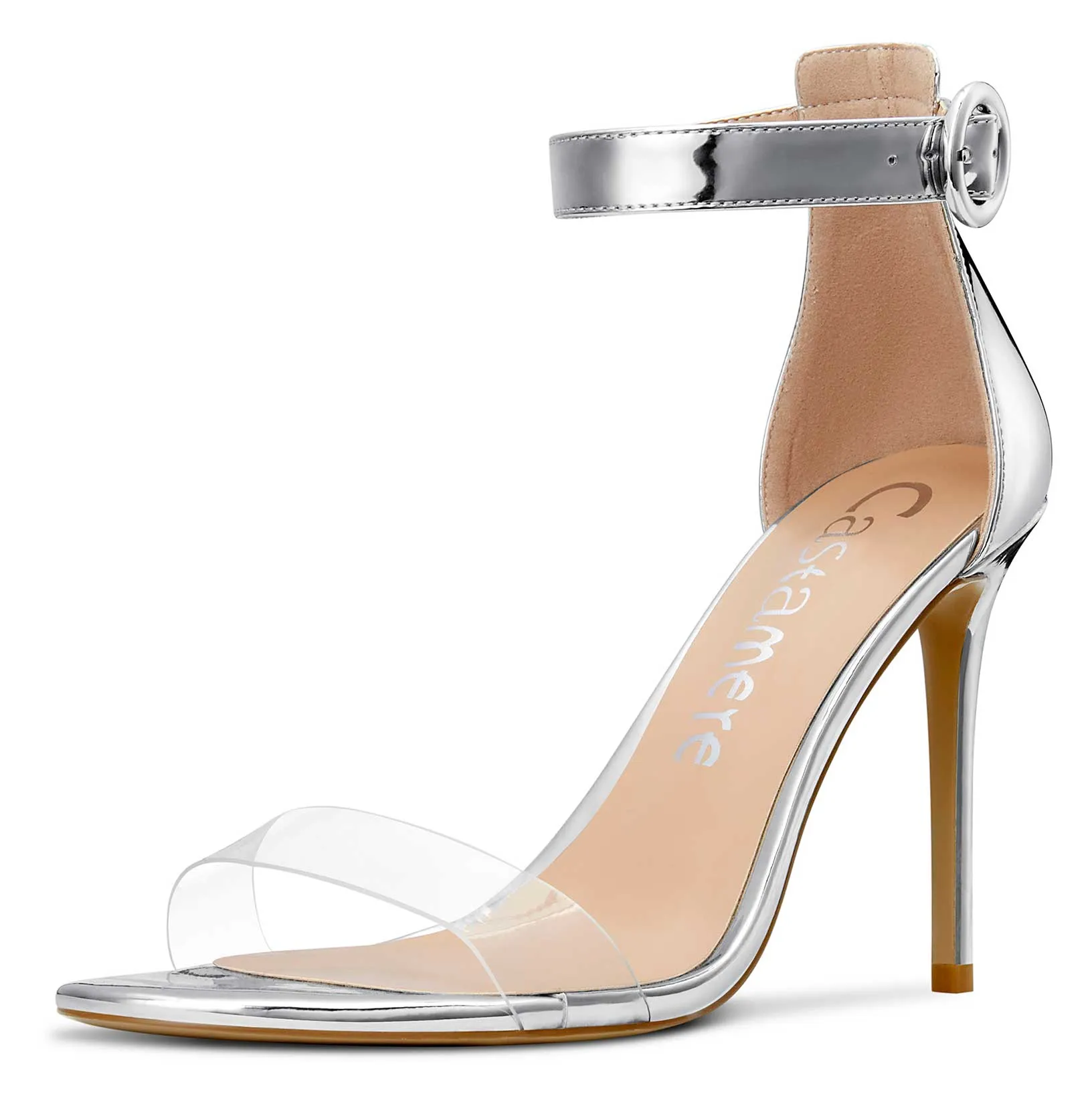 CASTAMERE Womens High Heels Sandals Buckle Ankle Strap Open Toe Basic 10CM Stilettos Sandal