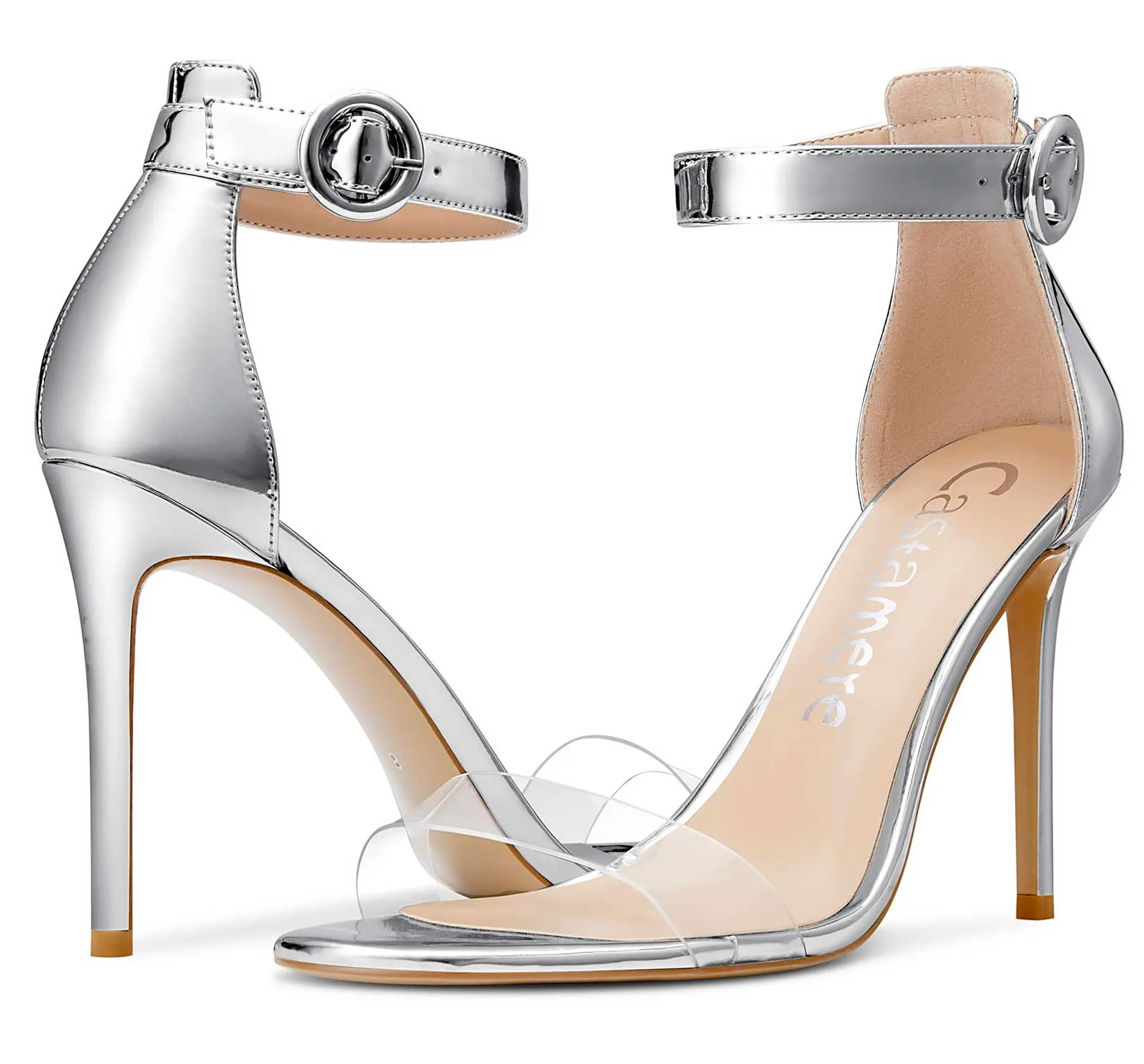 CASTAMERE Womens High Heels Sandals Buckle Ankle Strap Open Toe Basic 10CM Stilettos Sandal
