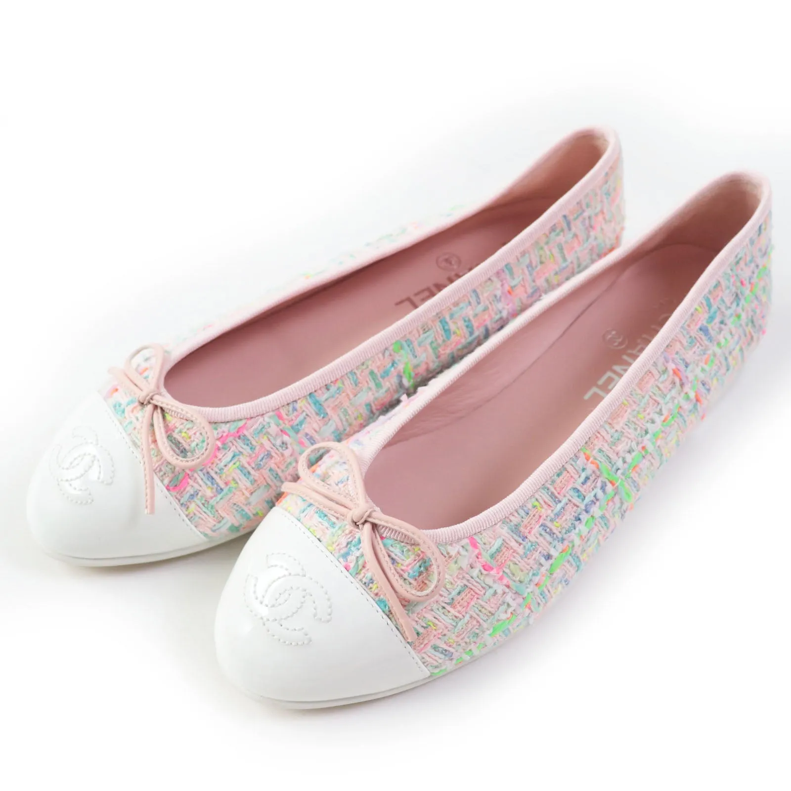 Chanel Ballet Flats Cotton Tweed Calfskin 38
