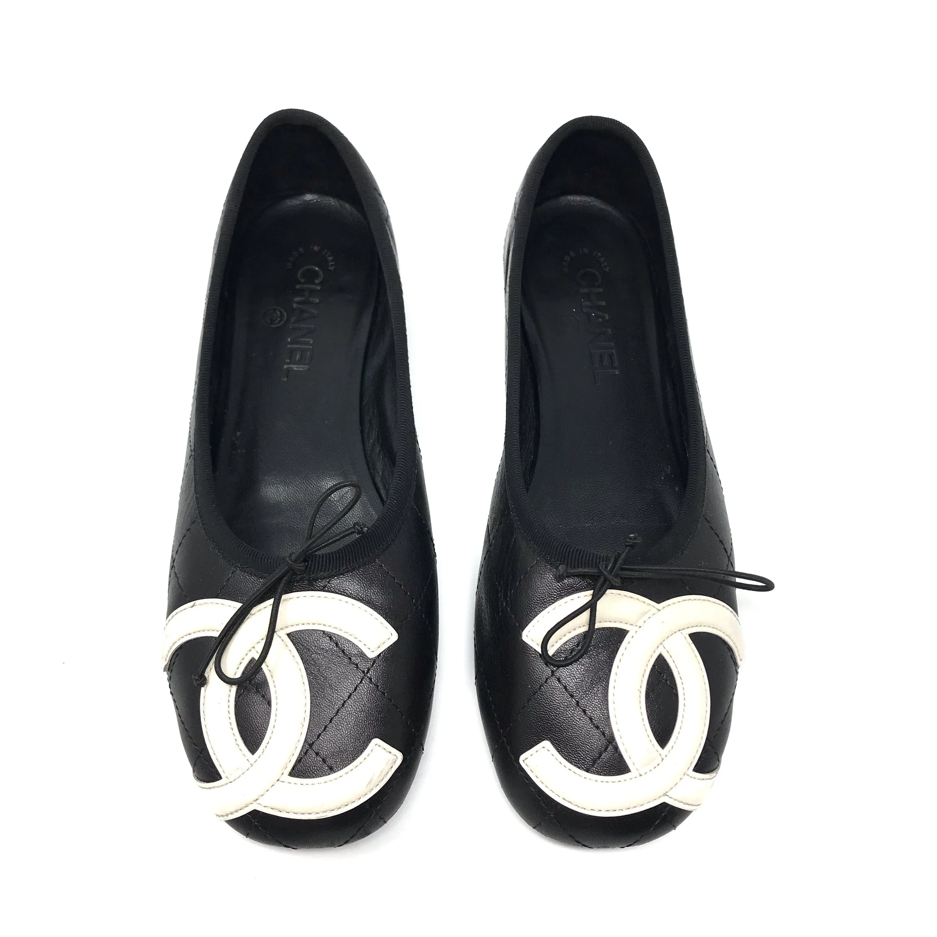 Chanel Cambon Black White CC Ballet Flats Size US8.5 | IT39B