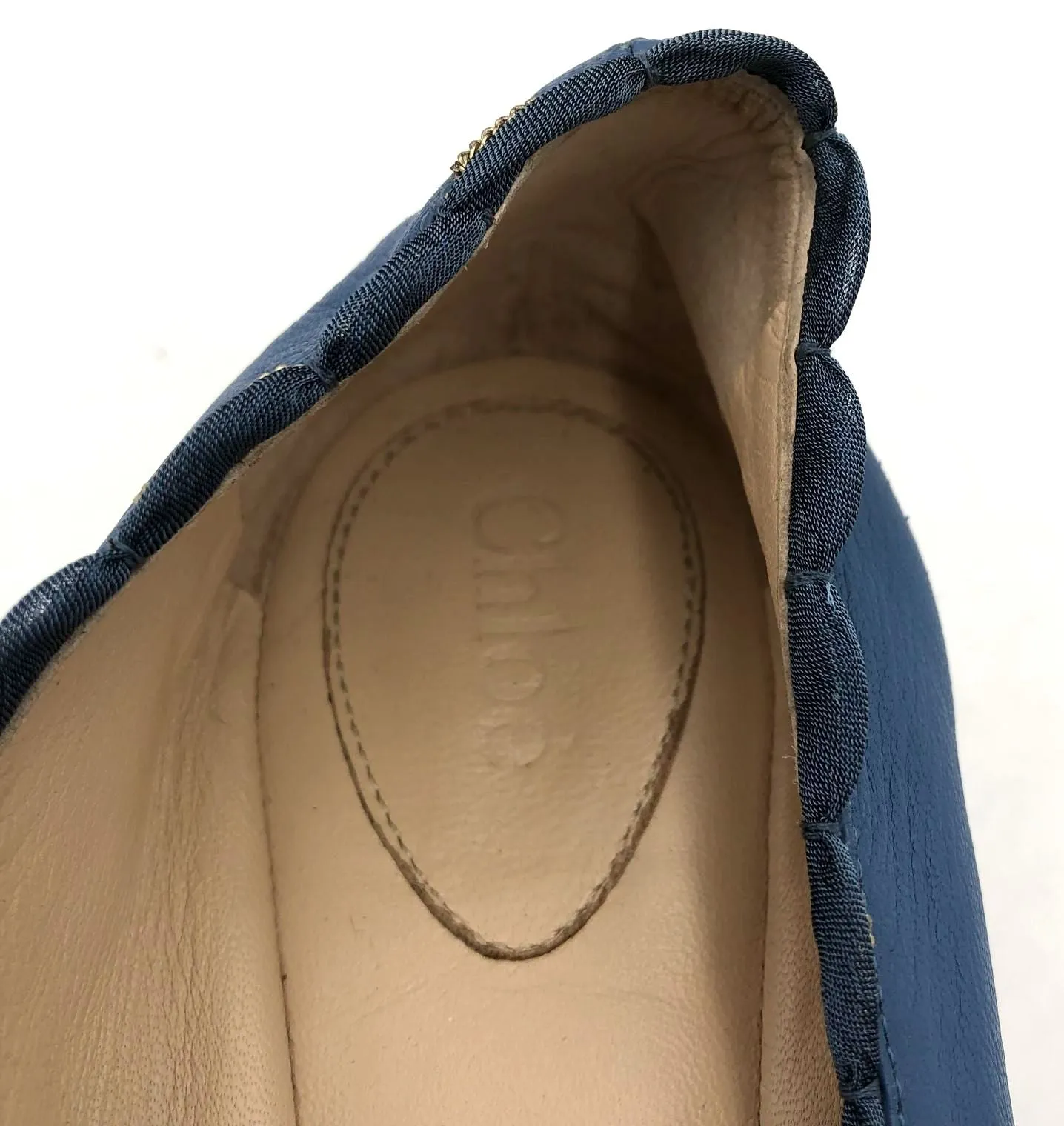 Chloe Women's 'Lauren' Blue Leather Ballet Flats w/ Gold Chain - Size 38 ( COA)