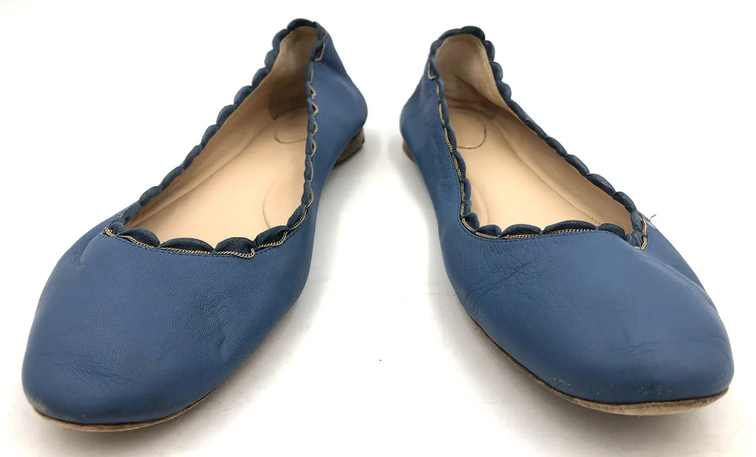 Chloe Women's 'Lauren' Blue Leather Ballet Flats w/ Gold Chain - Size 38 ( COA)