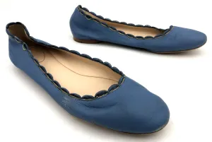 Chloe Women's 'Lauren' Blue Leather Ballet Flats w/ Gold Chain - Size 38 ( COA)