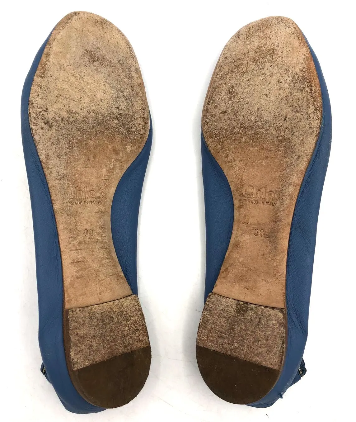 Chloe Women's 'Lauren' Blue Leather Ballet Flats w/ Gold Chain - Size 38 ( COA)
