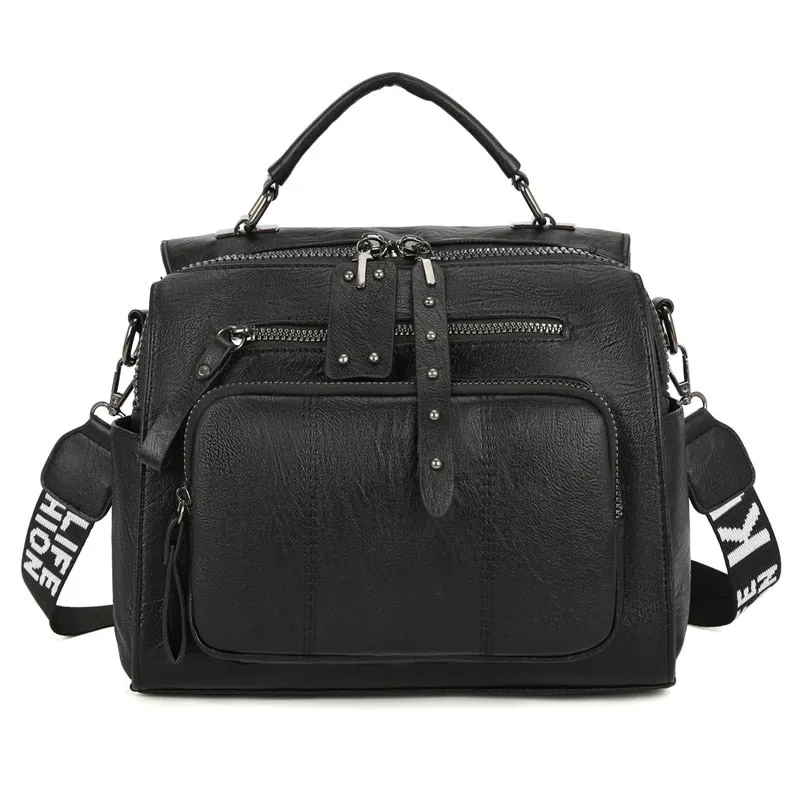 Christmas Gift 2021 New Backpack High Quality Soft PU Leather Backpack Women Large Travel Backpack School Bags for Teenage Girl Shoulder Bags