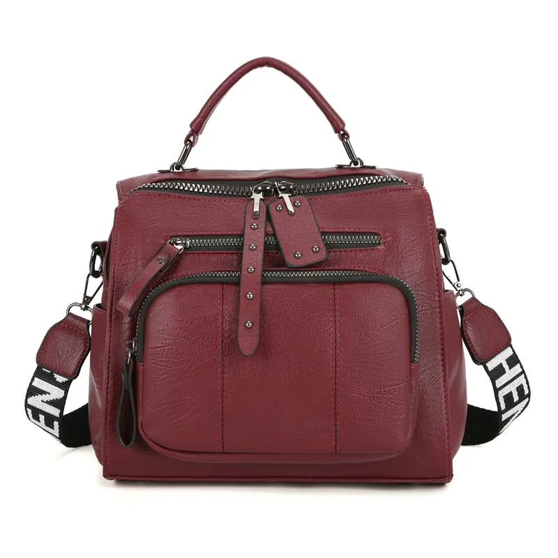 Christmas Gift 2021 New Backpack High Quality Soft PU Leather Backpack Women Large Travel Backpack School Bags for Teenage Girl Shoulder Bags