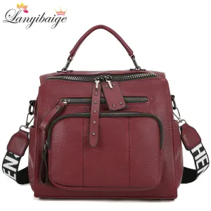 Christmas Gift 2021 New Backpack High Quality Soft PU Leather Backpack Women Large Travel Backpack School Bags for Teenage Girl Shoulder Bags