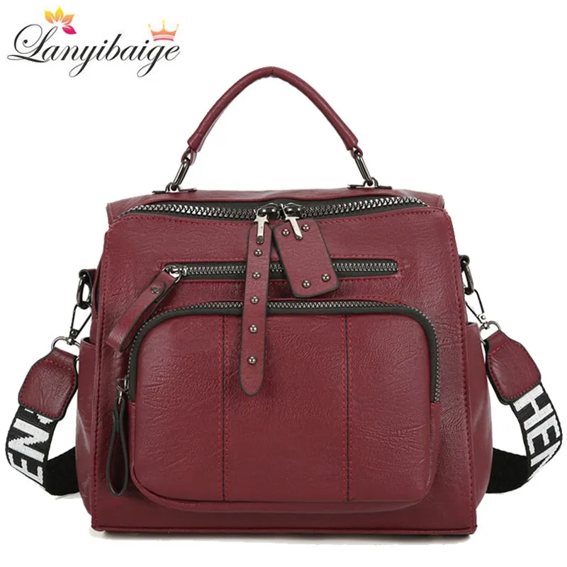 Christmas Gift 2021 New Backpack High Quality Soft PU Leather Backpack Women Large Travel Backpack School Bags for Teenage Girl Shoulder Bags