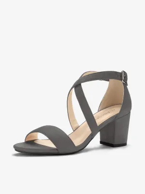 Crisscross Faux Suede Ankle Strap Block Heel Sandals