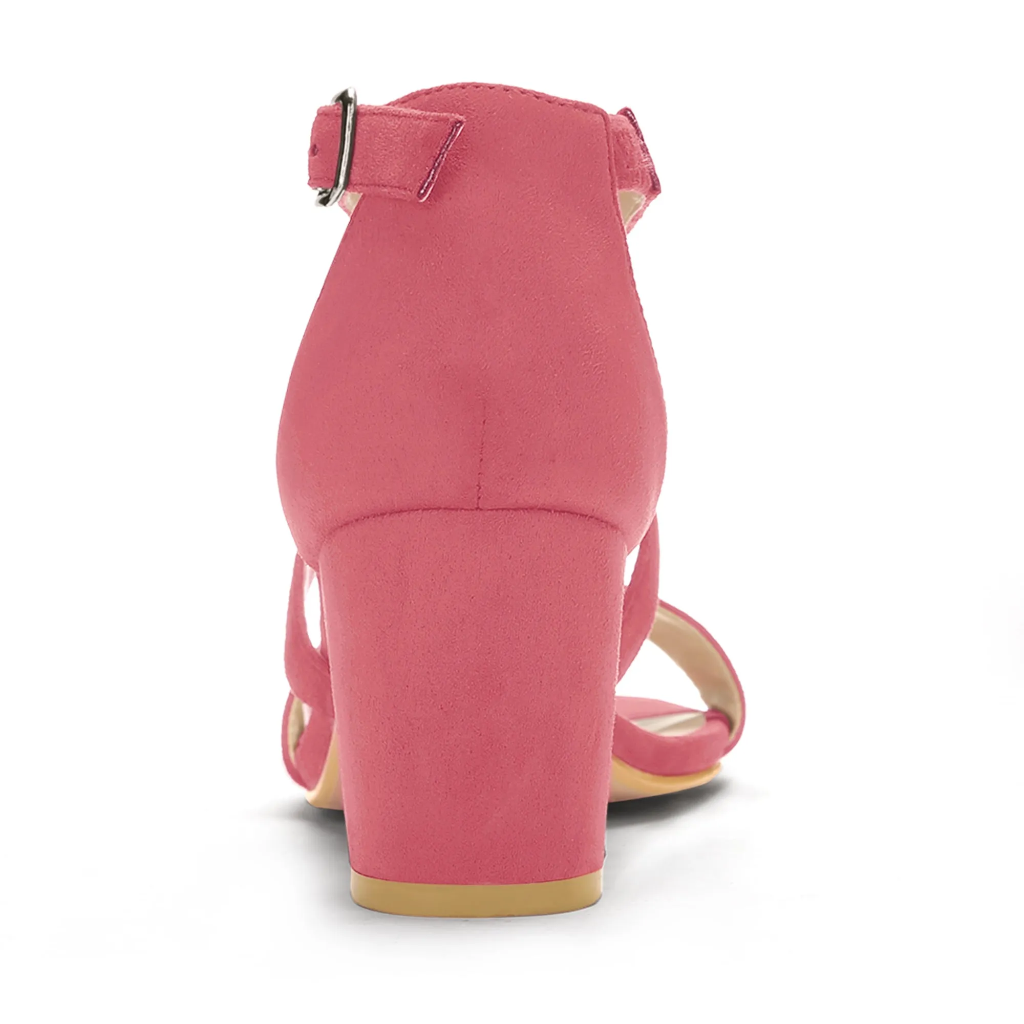 Crisscross Faux Suede Ankle Strap Block Heel Sandals