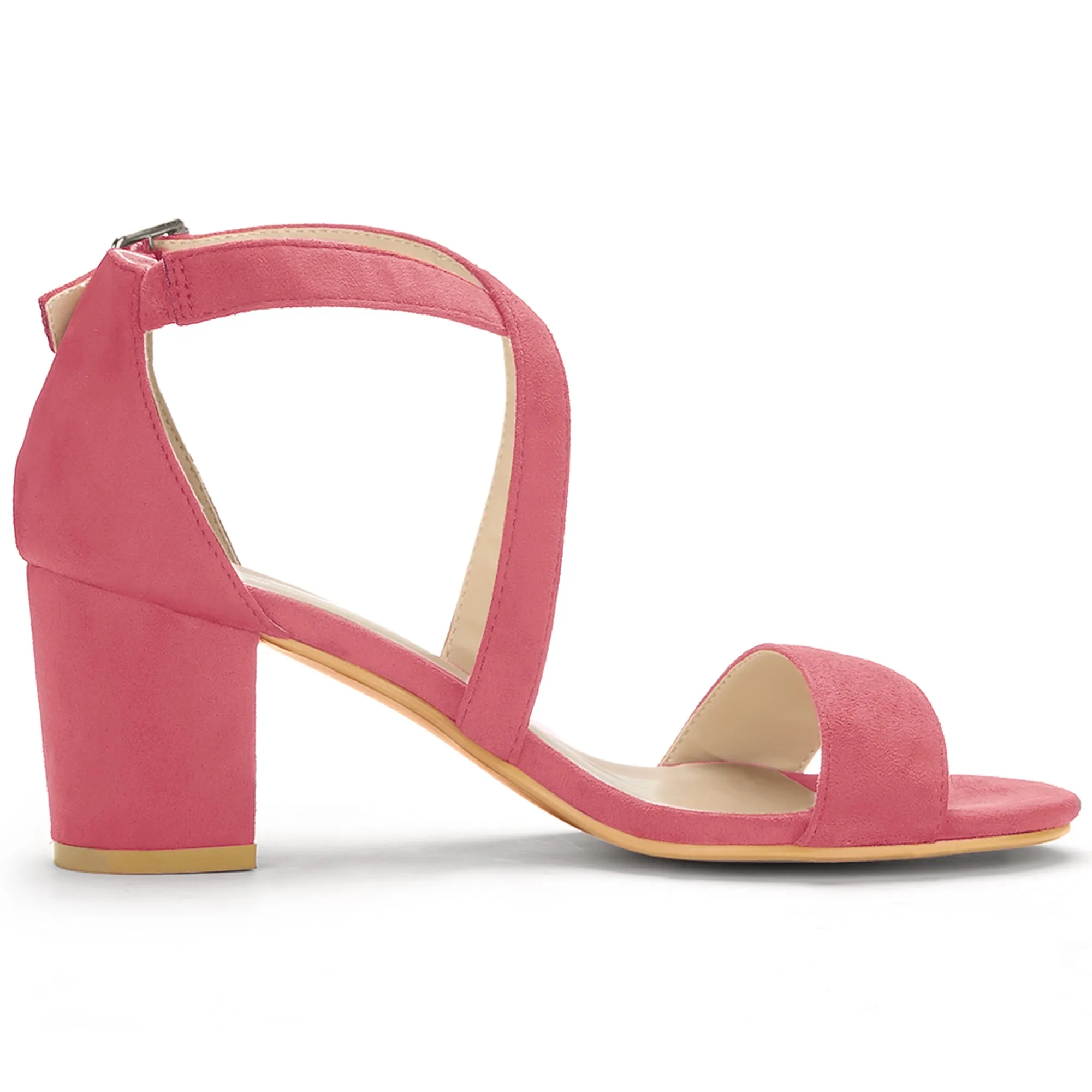 Crisscross Faux Suede Ankle Strap Block Heel Sandals