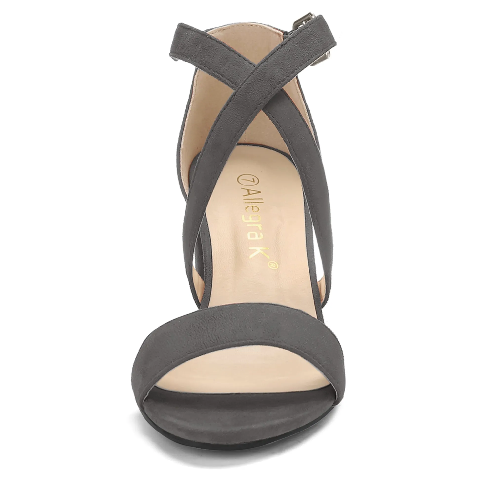 Crisscross Faux Suede Ankle Strap Block Heel Sandals