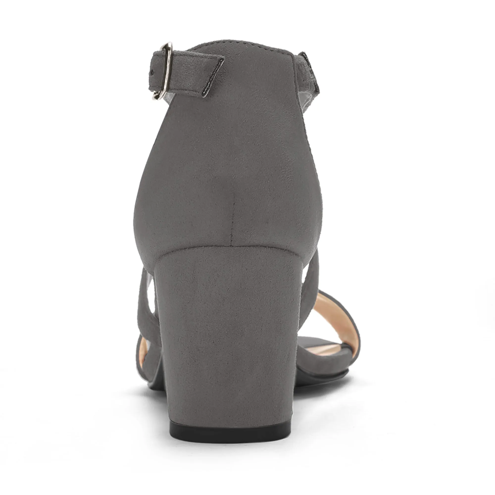 Crisscross Faux Suede Ankle Strap Block Heel Sandals