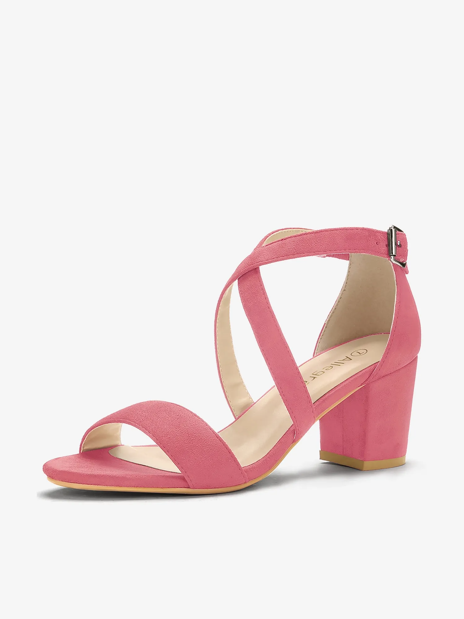 Crisscross Faux Suede Ankle Strap Block Heel Sandals