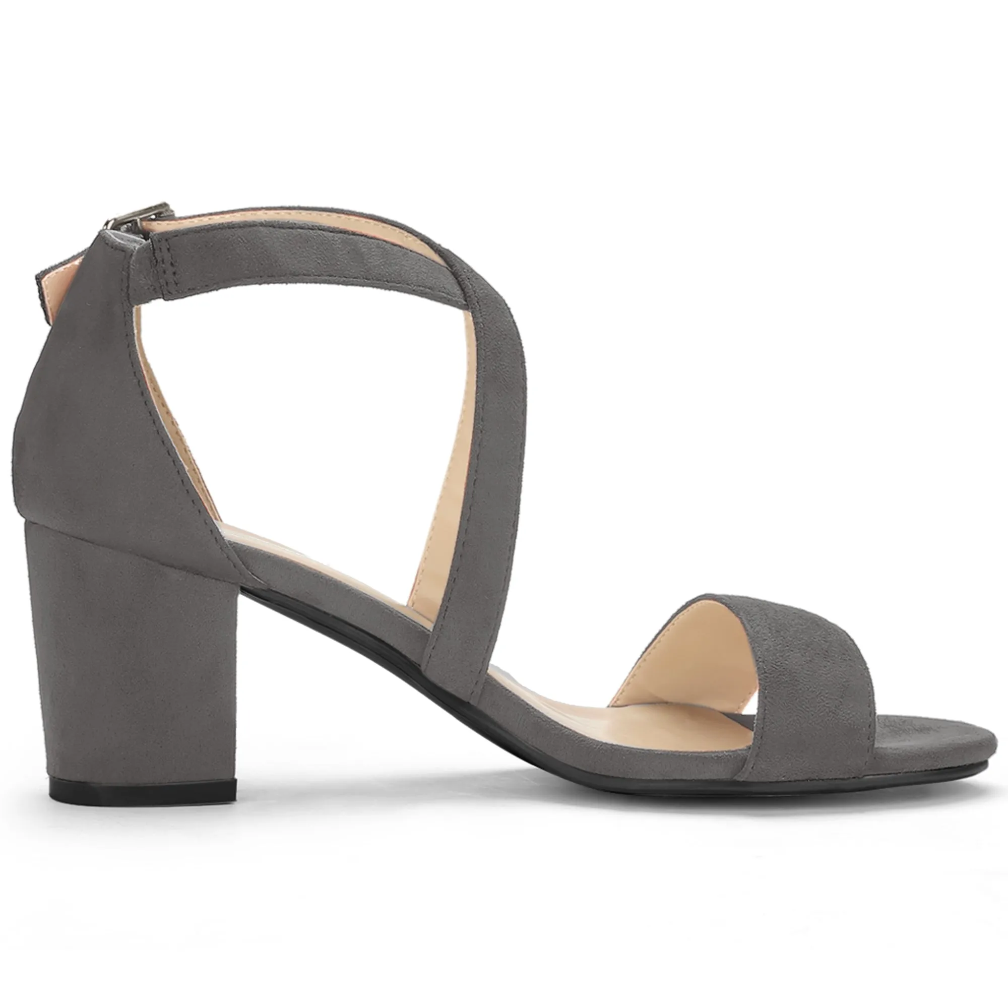 Crisscross Faux Suede Ankle Strap Block Heel Sandals