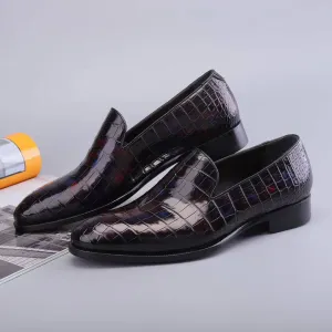 Crocodile Shoes Men's Slip On Loafer Shoes, Genuine Crocodile Leather Casual Dress Shoes Vintage Multi Blue