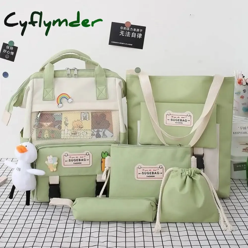 Cyflymder 5Pcs/set Canvas School Backpacks Women Lovely School Bags for Teenage Girls Bookbags Students Travel Shoulder Bags Ladies