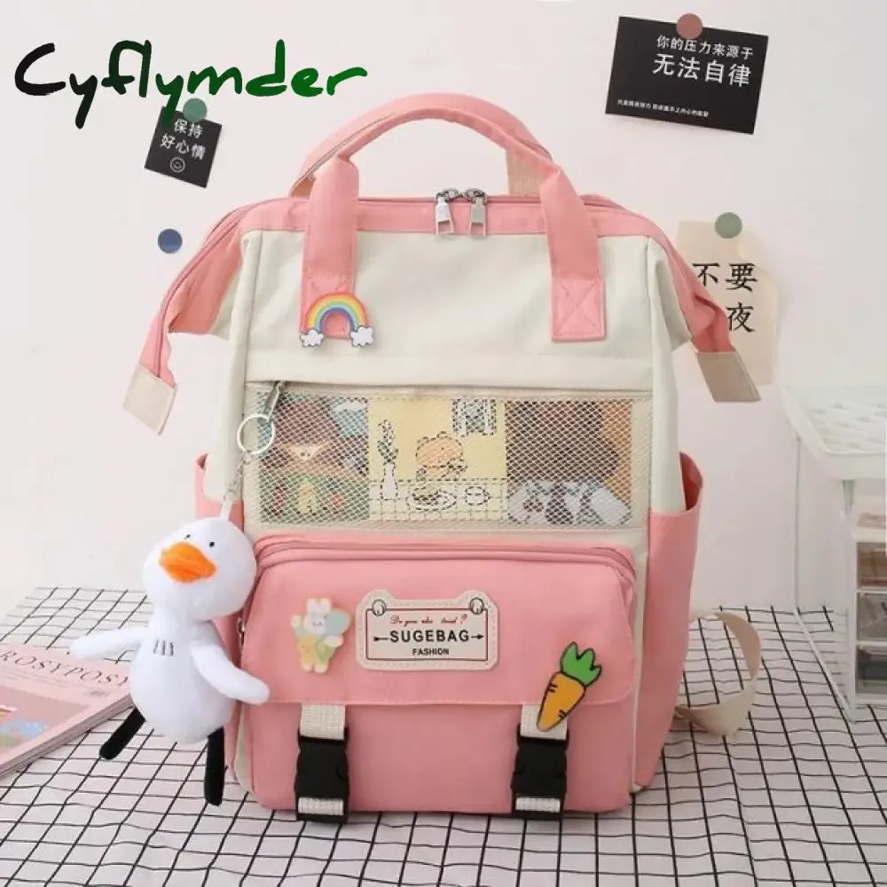 Cyflymder 5Pcs/set Canvas School Backpacks Women Lovely School Bags for Teenage Girls Bookbags Students Travel Shoulder Bags Ladies